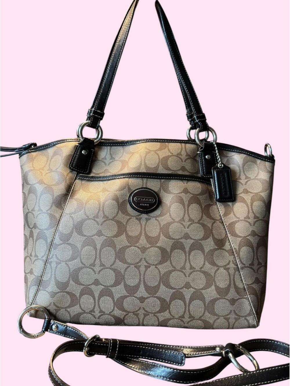 Coach Signature Canvas Tote Bag with Leather Trim